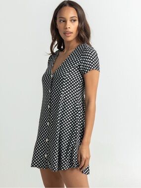 RVCA | Black and White Geo Button-Front Mini Dress (Medium Fit)